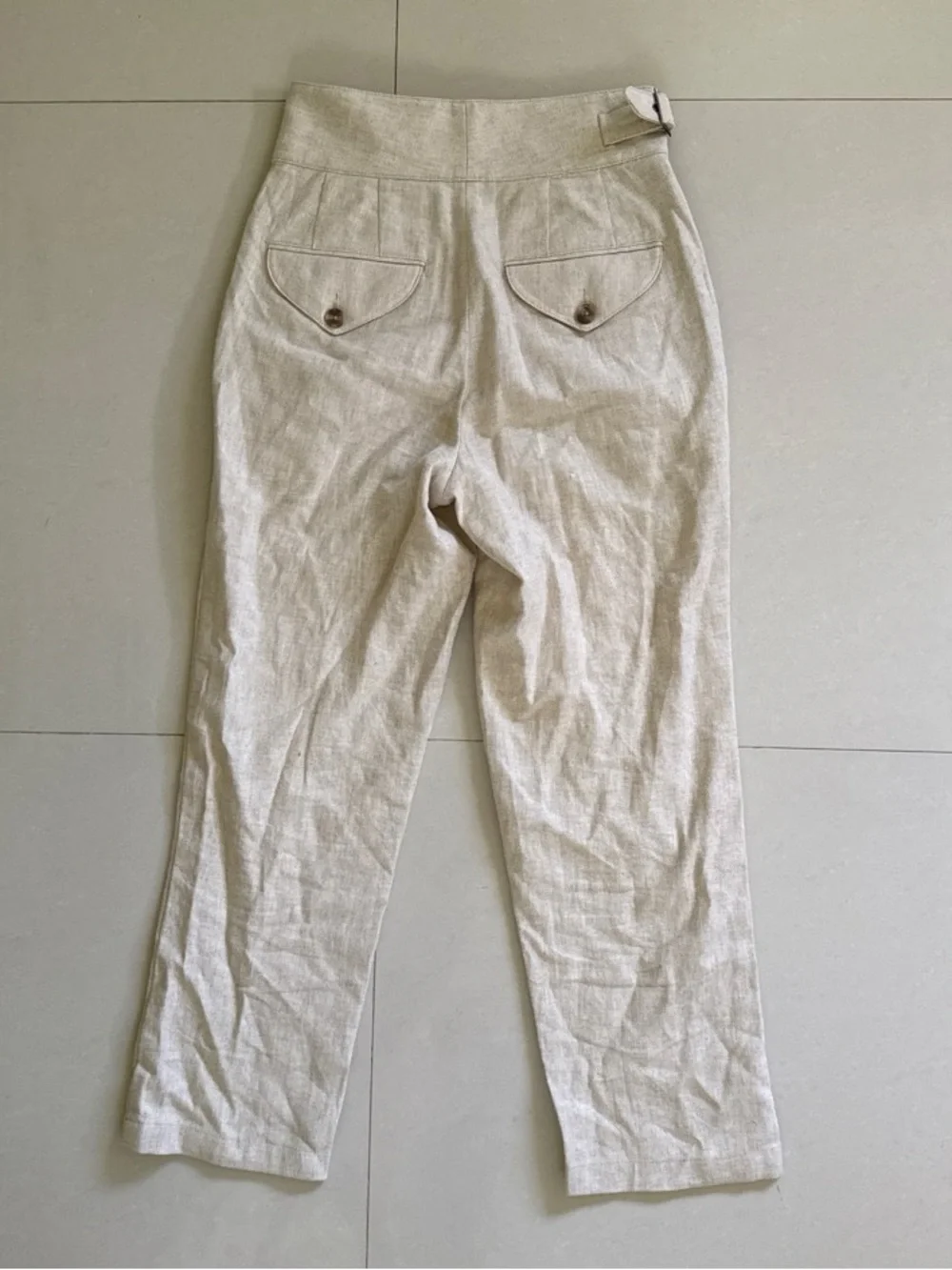 Banana Republic Beige Pleated Linen Blend Trousers Tie Waist